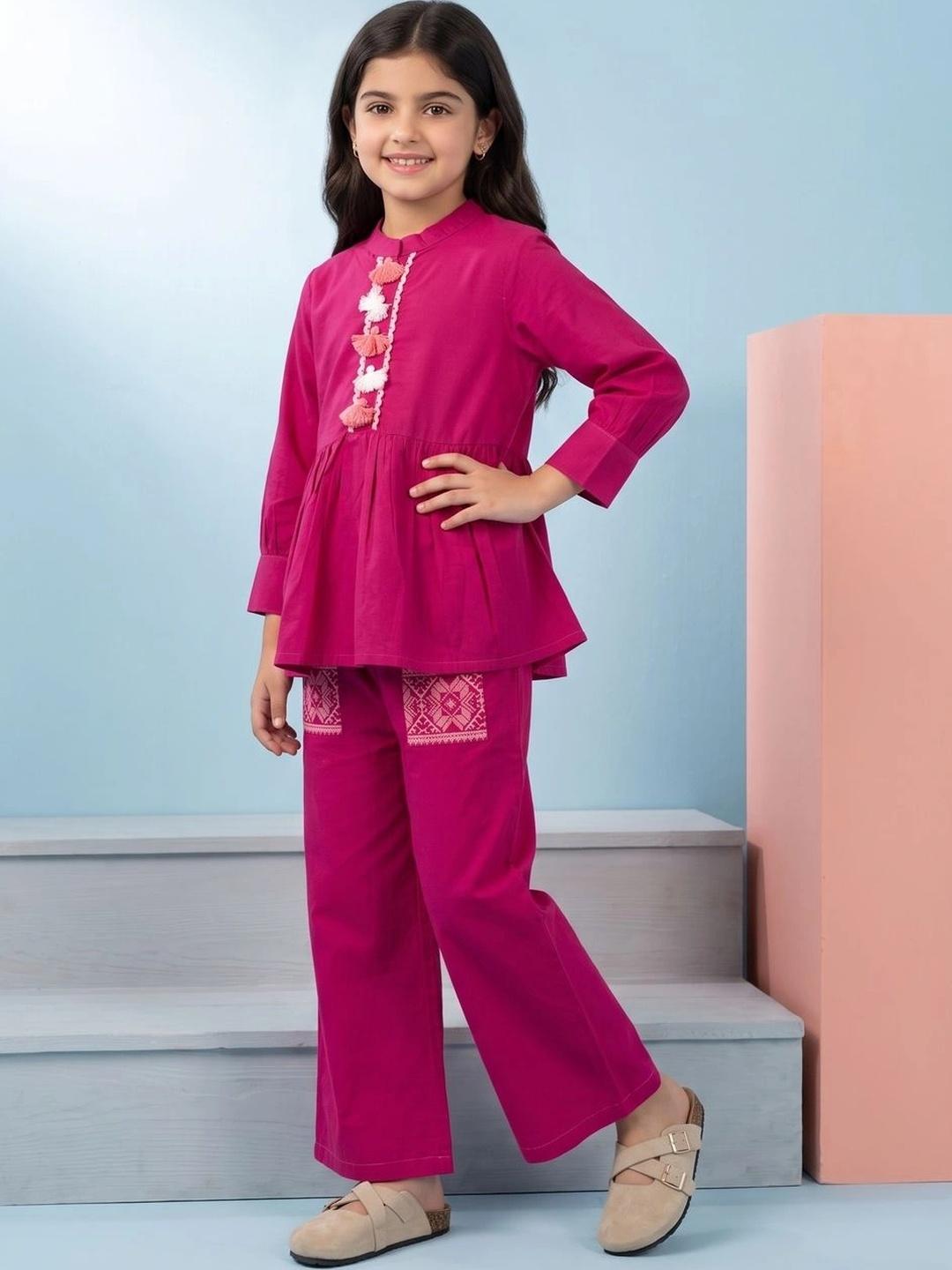 Buy SANSKRUTIHOMES Cotton Embellished Top With Trousers - - Apparel for Girls