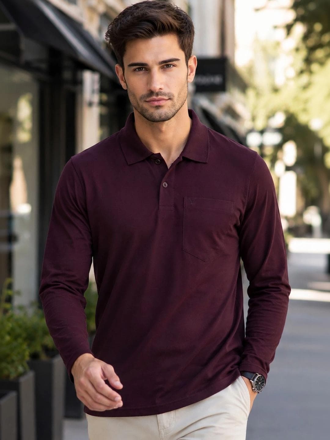 GODFREY Polo Collar Long Sleeves Cotton T-shirt