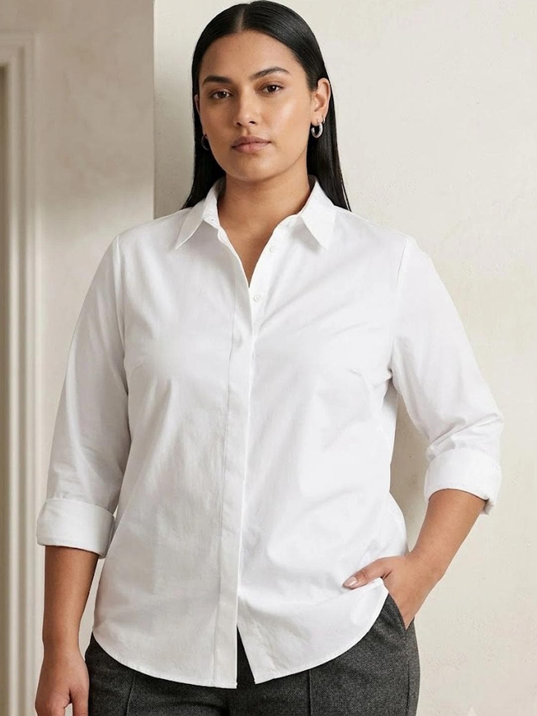Hancock Plus Size Spread Collar Pure Cotton Formal Shirt