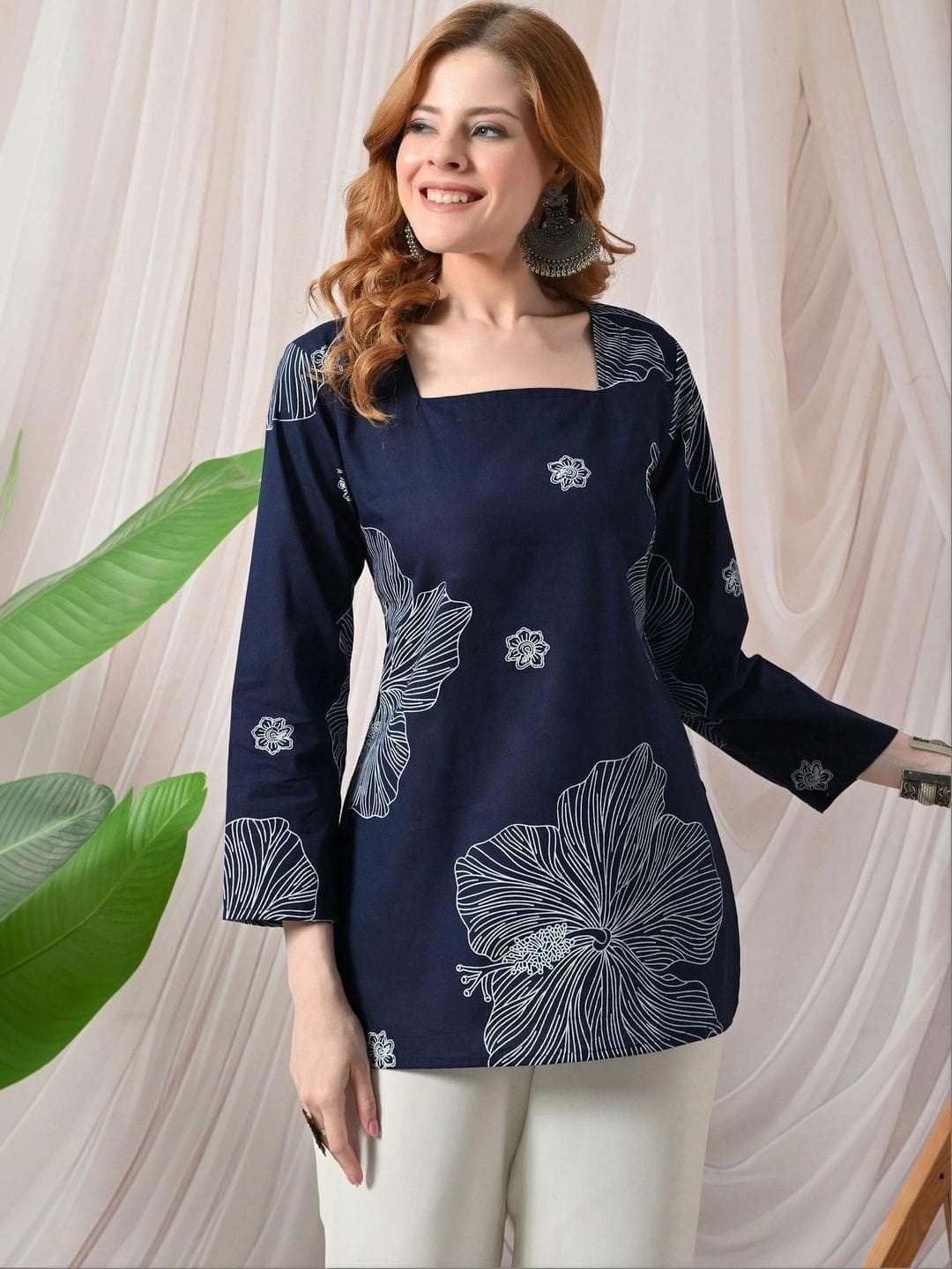 PHYSIL Floral Printed Square Neck Pure Cotton Kurti