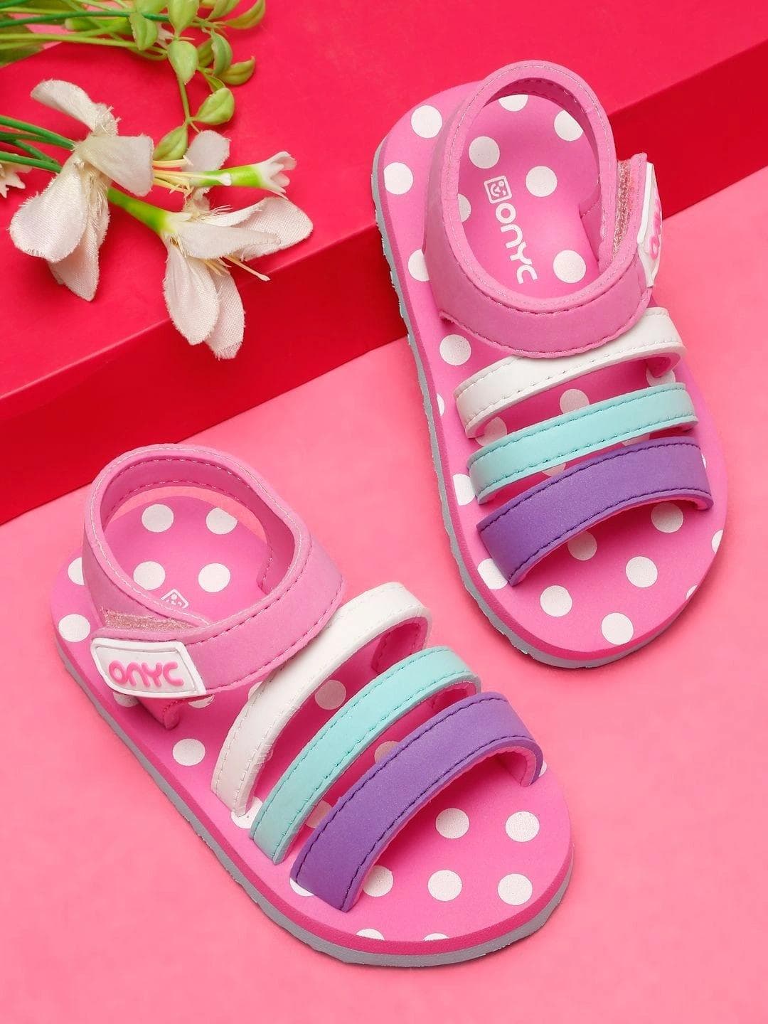 ONYC Girls Pink Printed Open Toe Butterscotch Sandals