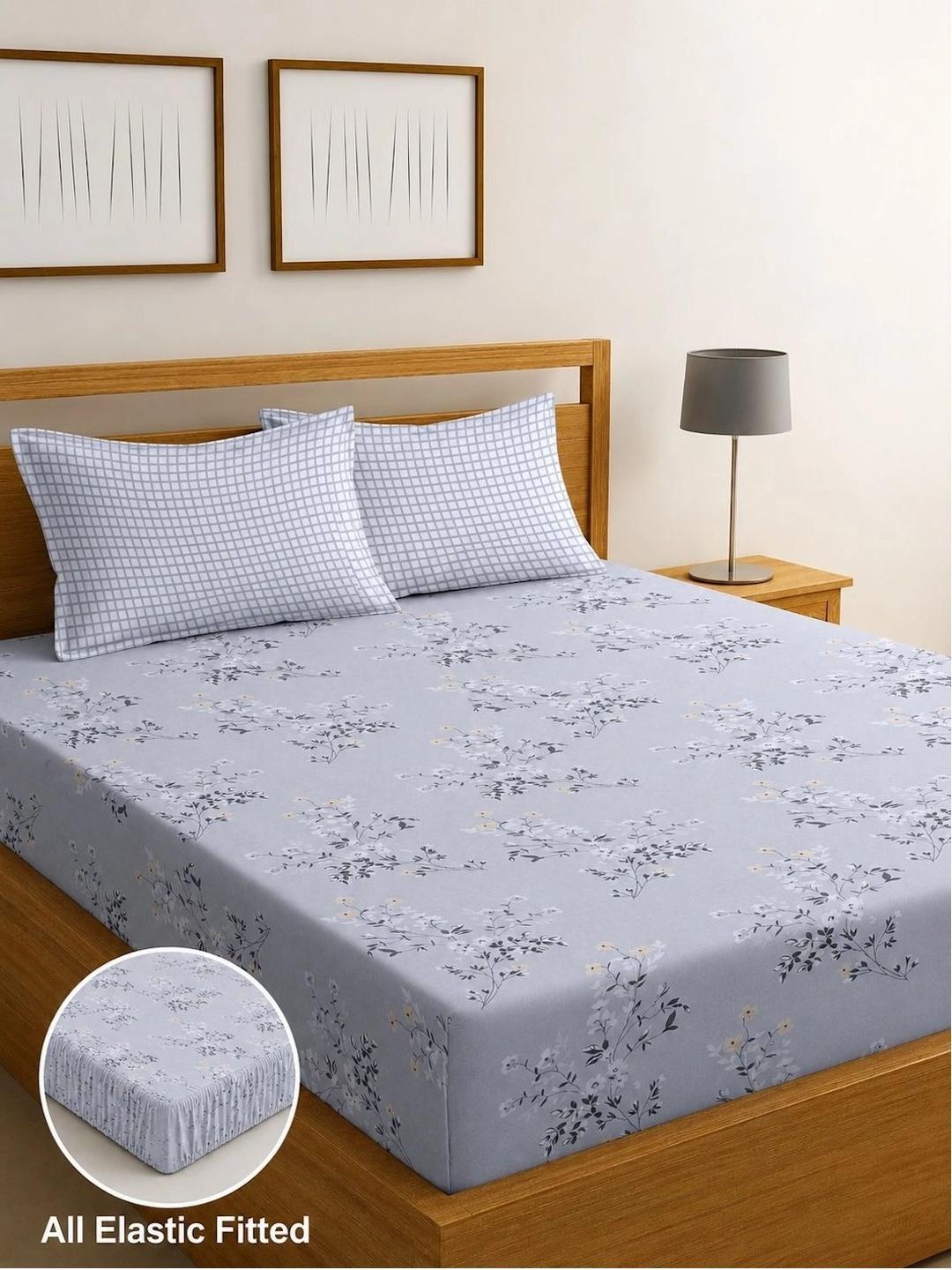 Buy IWS Blue Floral 180 TC Double Bedsheet With 2 Pillow Covers - - Home for Unisex