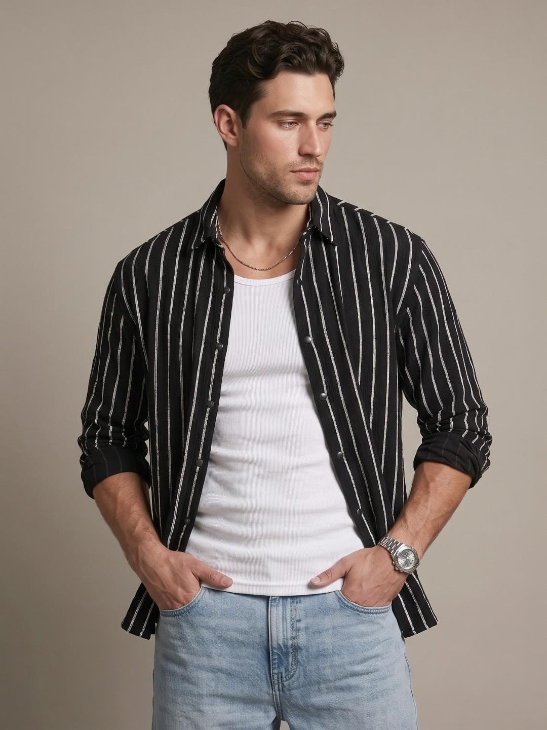 glitchez Striped Relaxed Fit Casual Shirt