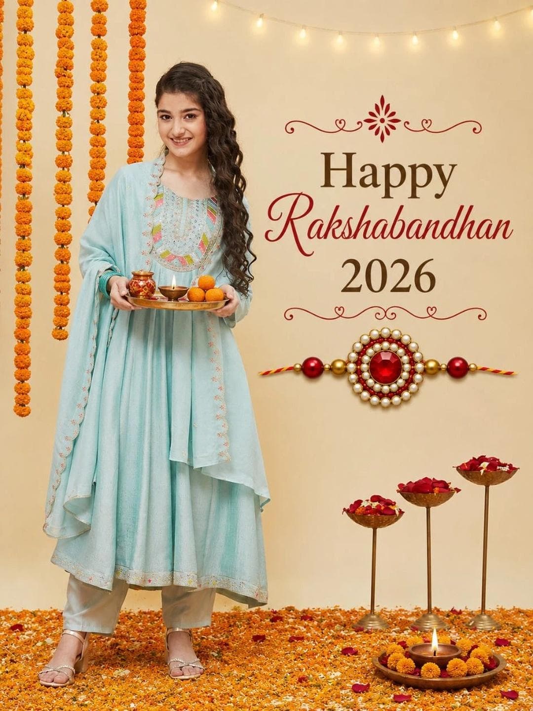 CurlyTales Girls Silk Embroidered Anarkali Kurta and Pant Set with Dupatta