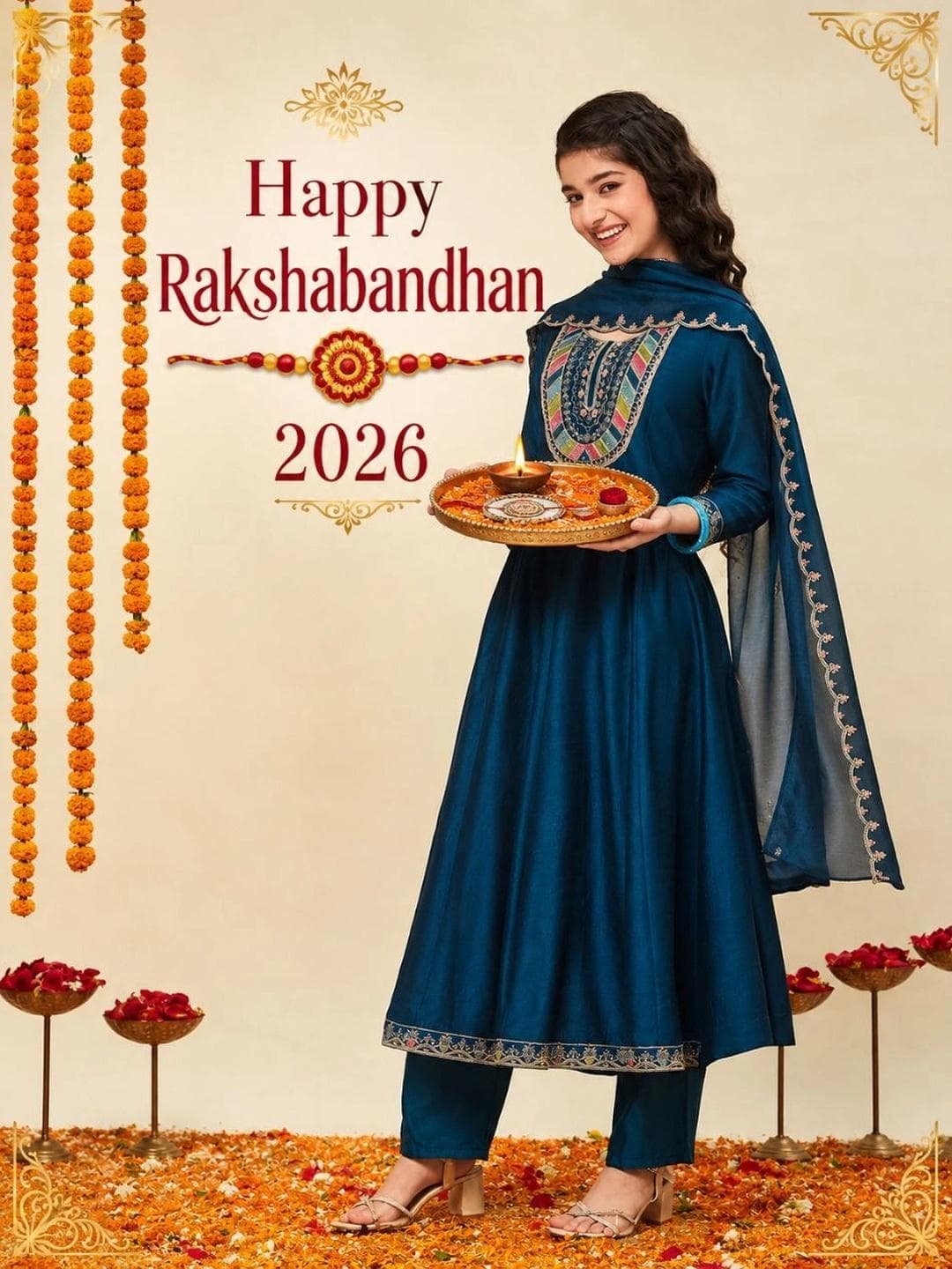 CurlyTales Girls Silk Embroidered Anarkali Kurta and Pant Set with Dupatta
