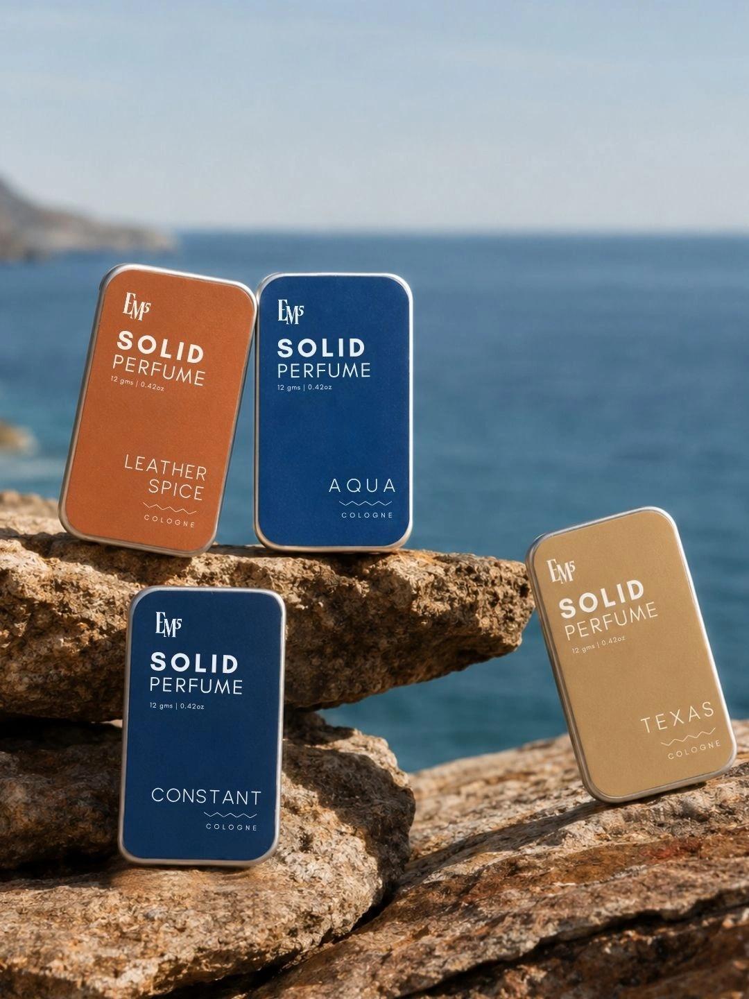 Buy EM5 Men Set Of 4 Solid Perfumes Constant Aqua Texas & Leather Spice 12g Each - - Personal Care for Unisex