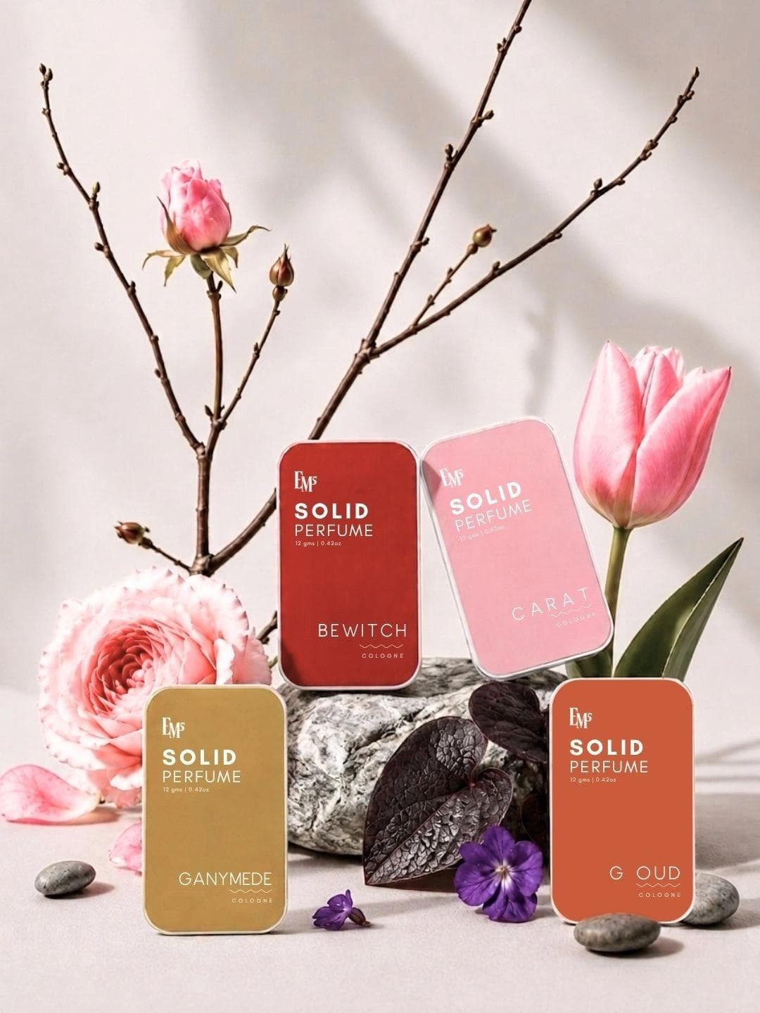EM5 Women Set of 4 Solid Perfumes Ganymede G-Oud Carat & Bewitch 12g Each