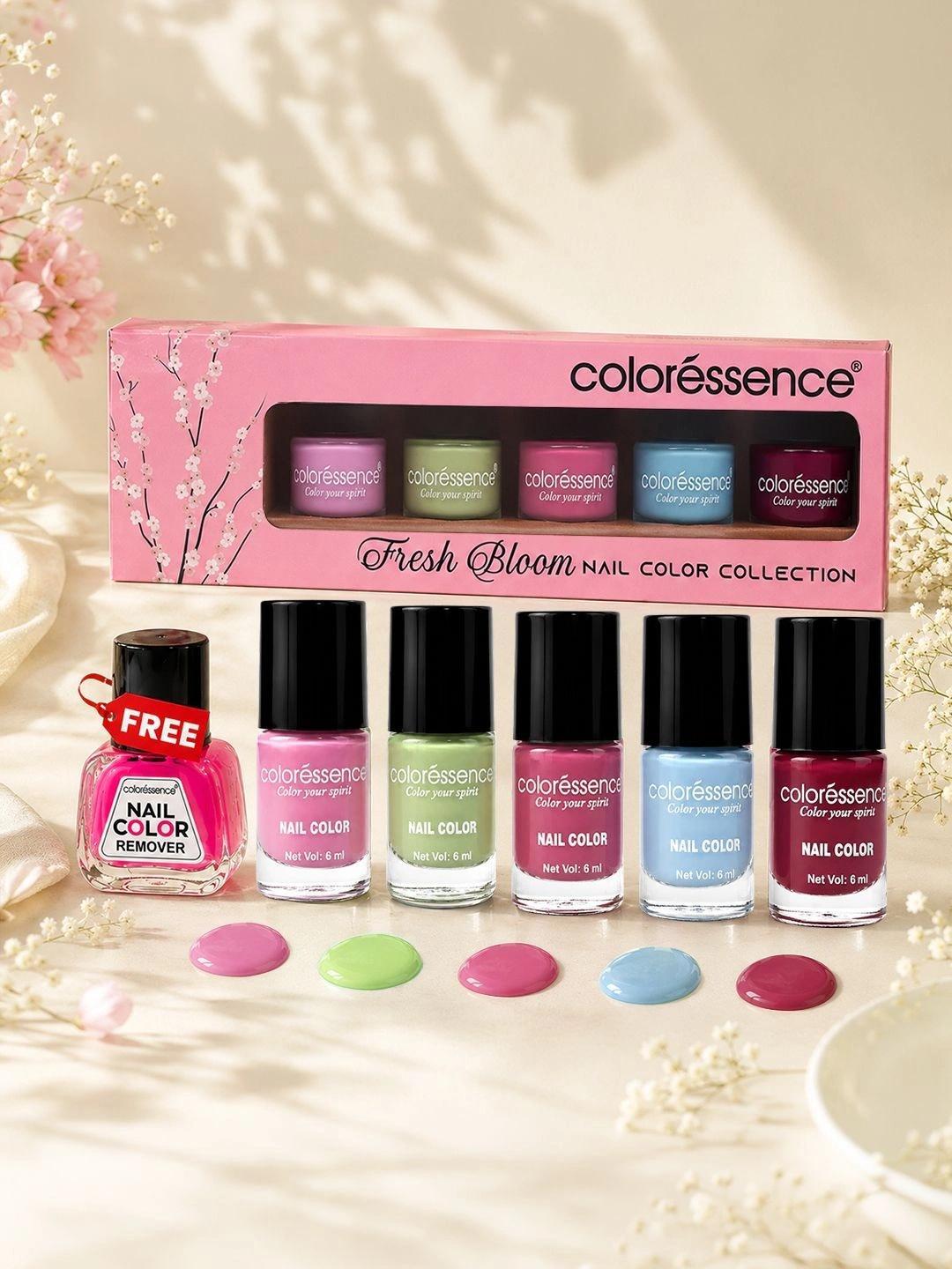 Buy Coloressence Set Of 5 Fresh Bloom Quick Dry Nail Paint With Remover 6 Ml Each - - Personal Care for Women