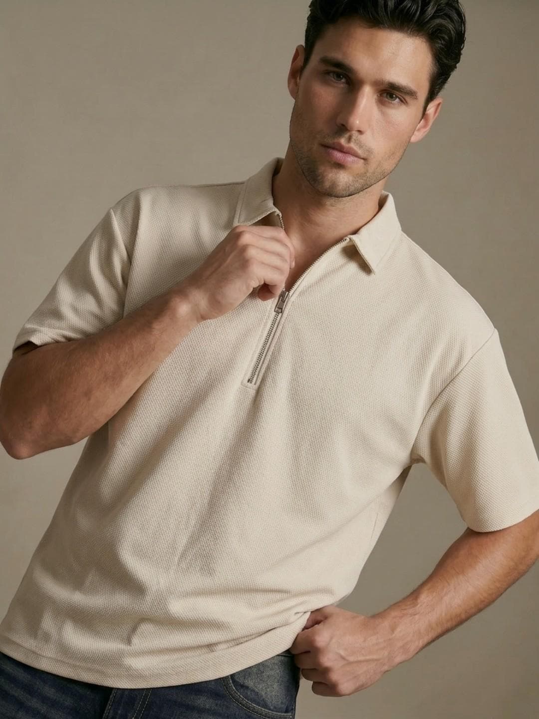 glitchez Polo Collar Textured Relaxed Fit T-shirt