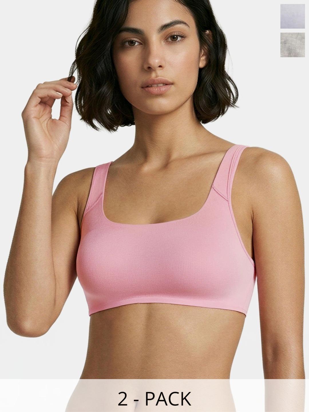 Enamor Women Pack Of 2 Bamboo Cotton Super Soft Non-Padded Wirefree Pop-on Bra- IB06