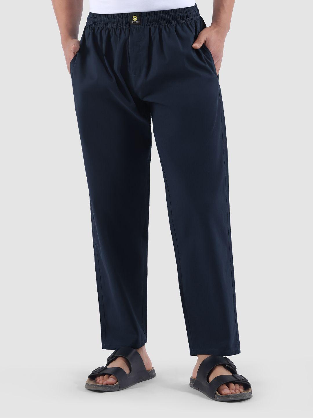Buy Beyoung Men Solid Navy Blue Pure Cotton Lounge Pants - - Apparel for Men