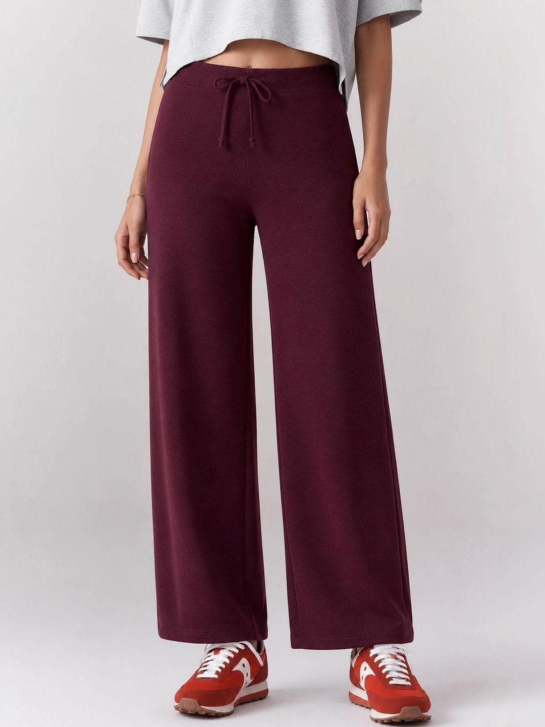 SASSAFRAS Women Wide Leg Solid Cotton Track Pants