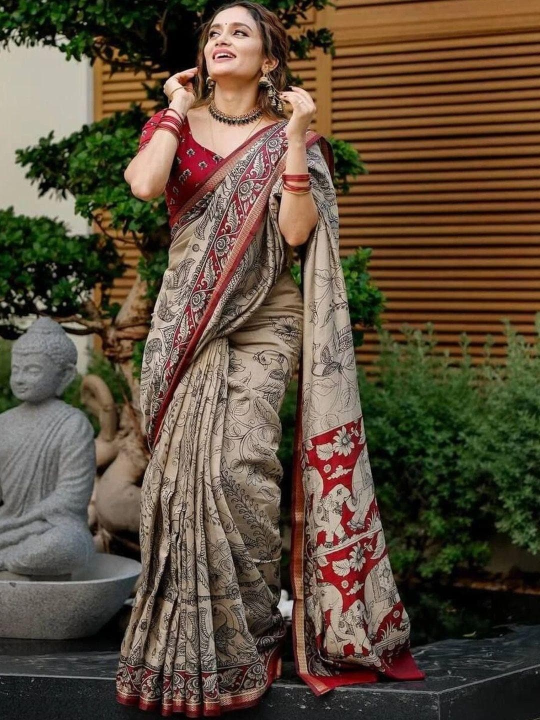 Sangria Kalamkari Pure Linen Designer Saree
