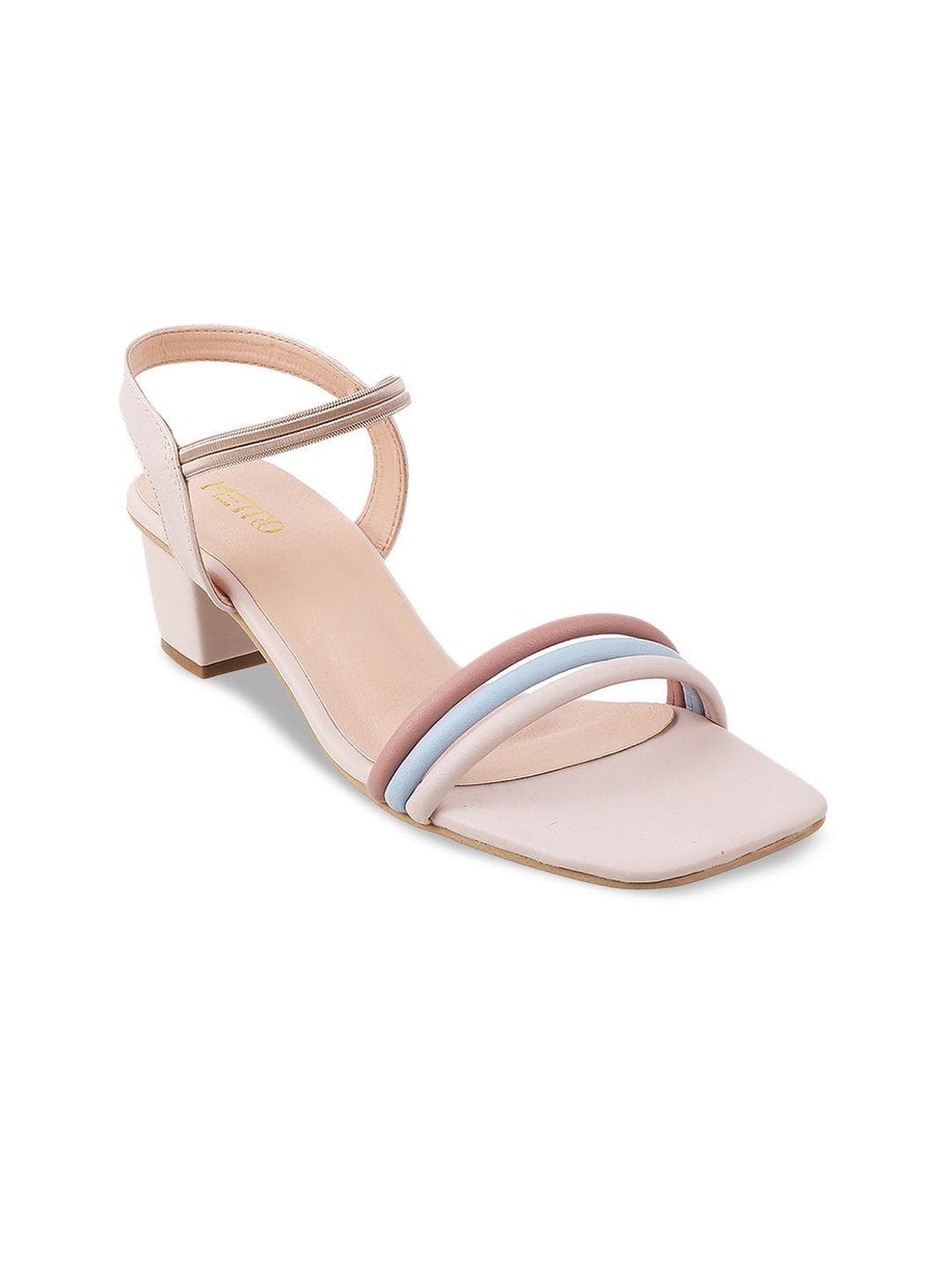 Metro Womens Beige & Peach Coloured Colourblocked Block Heeled Sandal