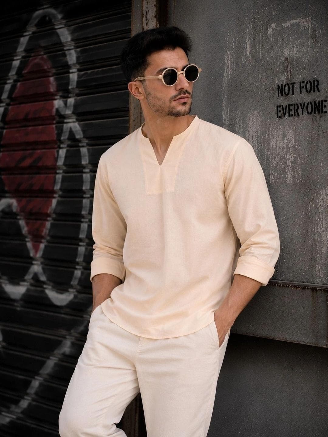 Bene Kleed Men Peach Cotton Linen Slim Fit Shirt