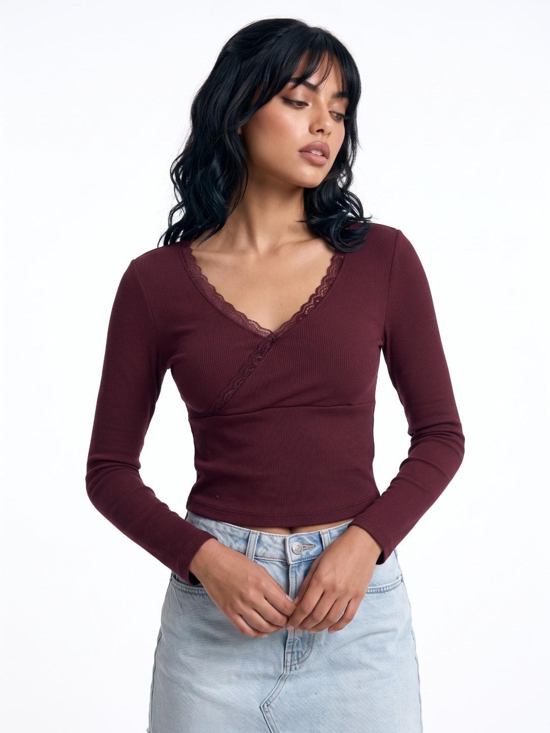 glitchez V-Neck Fitted Crop Top