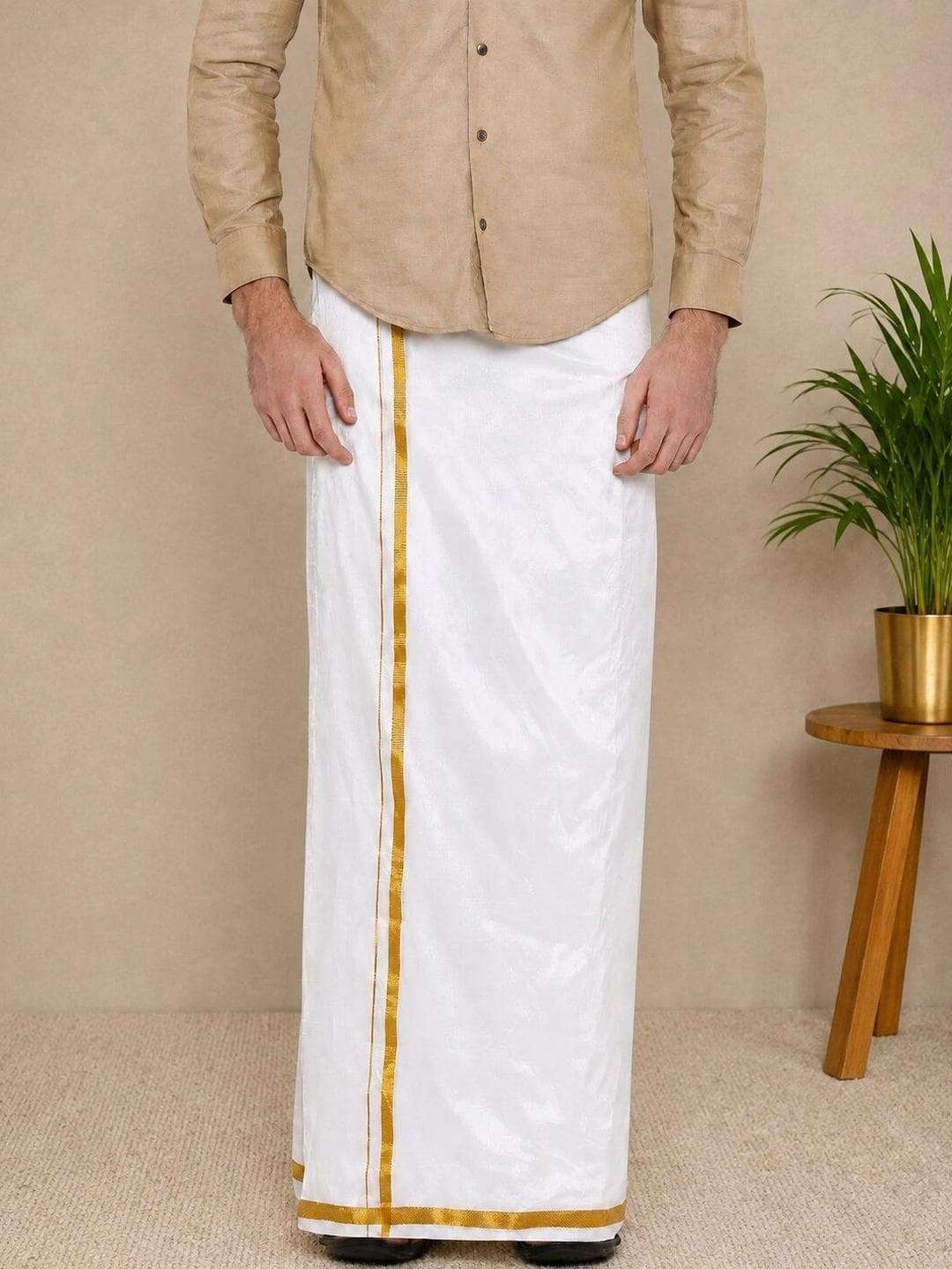 Sethukrishna Men White Solid Readymade Dhoti
