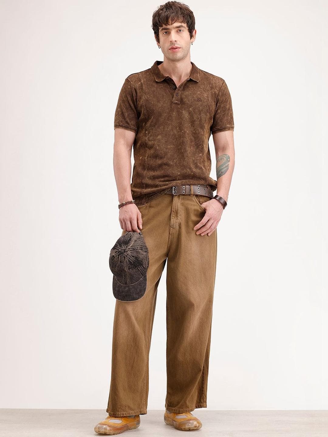 WROGN Men Dyed Polo Collar Slim Fit T-shirt