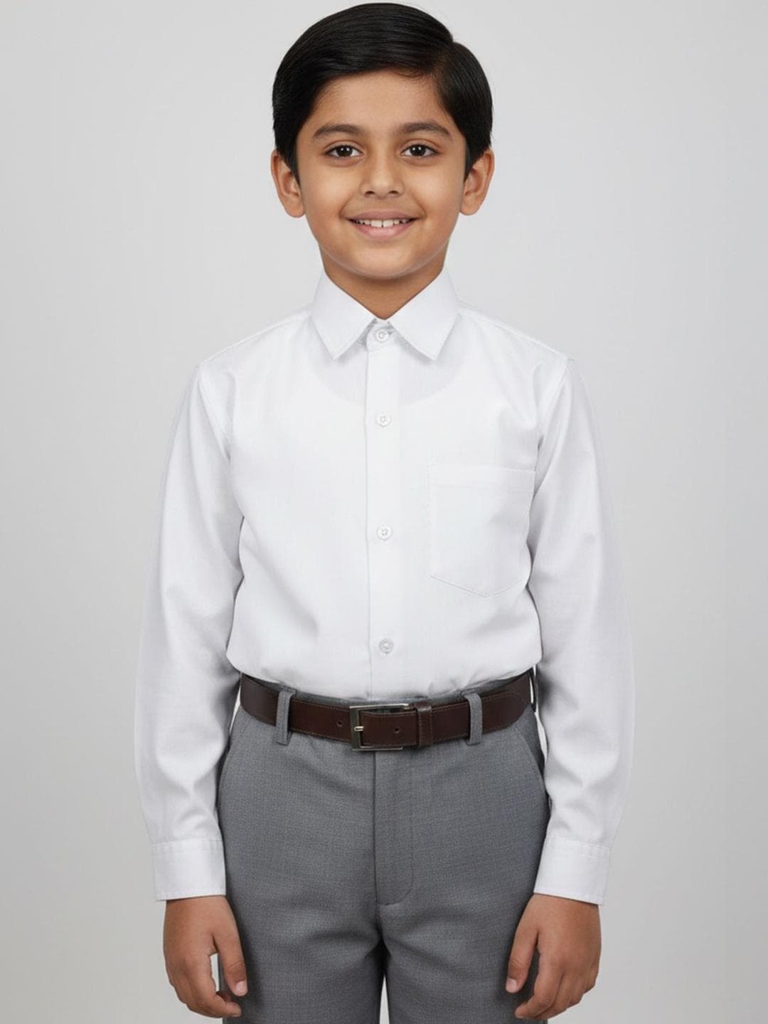 Cutiekins Boys White Full Sleeves Solid Cotton School Uniform Shirt
