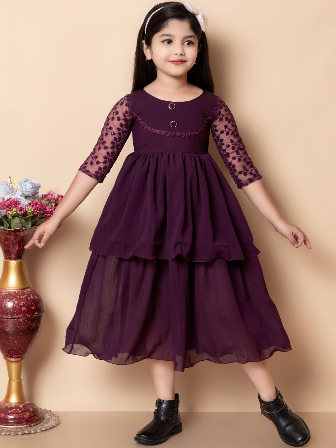 Buy KALINI Embroidered Round Neck A Line Maxi Dresses - - Apparel for Girls