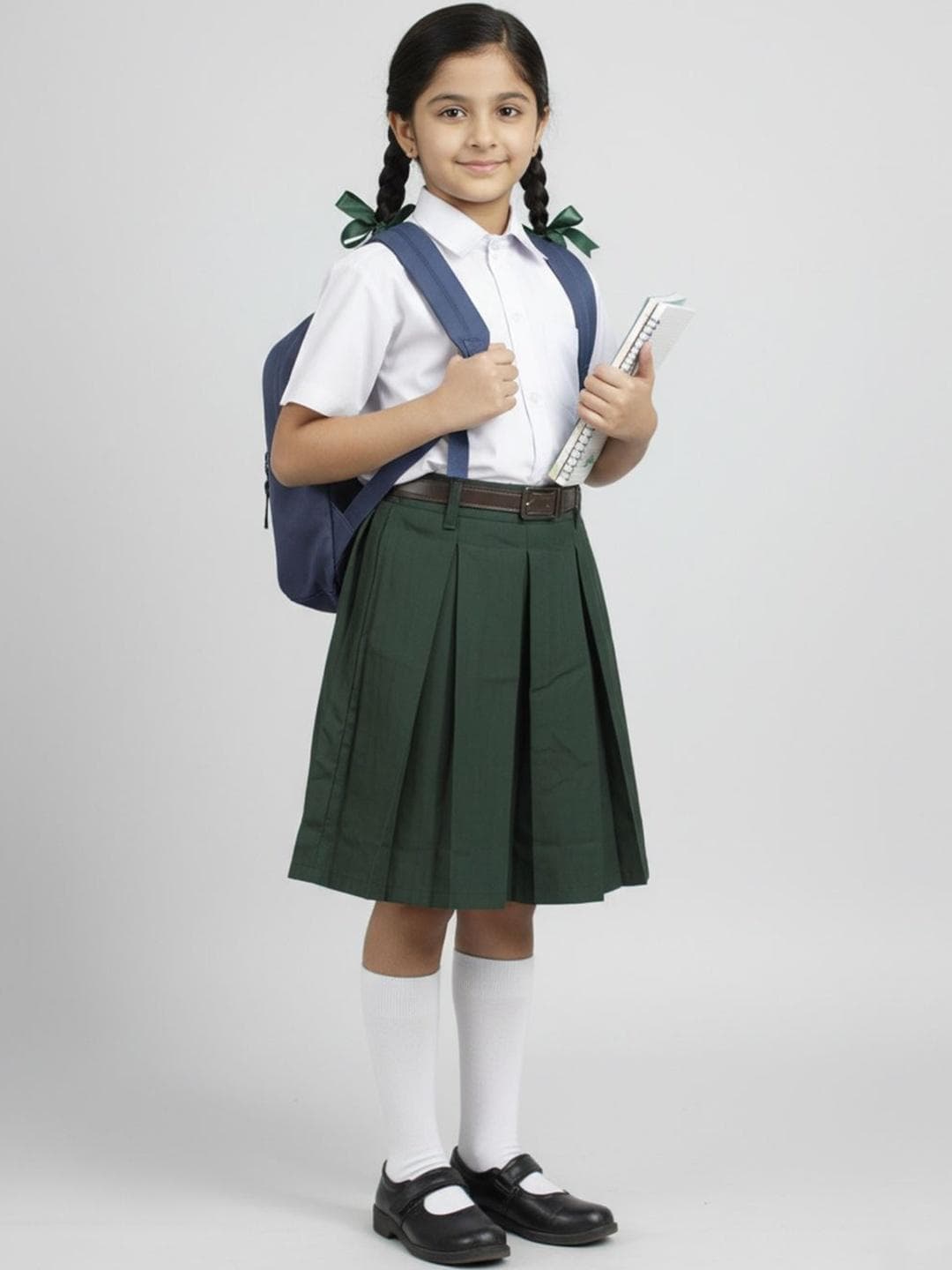 Cutiekins Girls Green Solid Knee-Length Pleated School Uniform Skirt