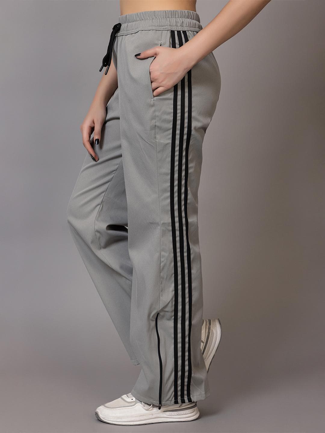 BAYSTREET Women Striped Mid-Rise Track Pant With Zipper