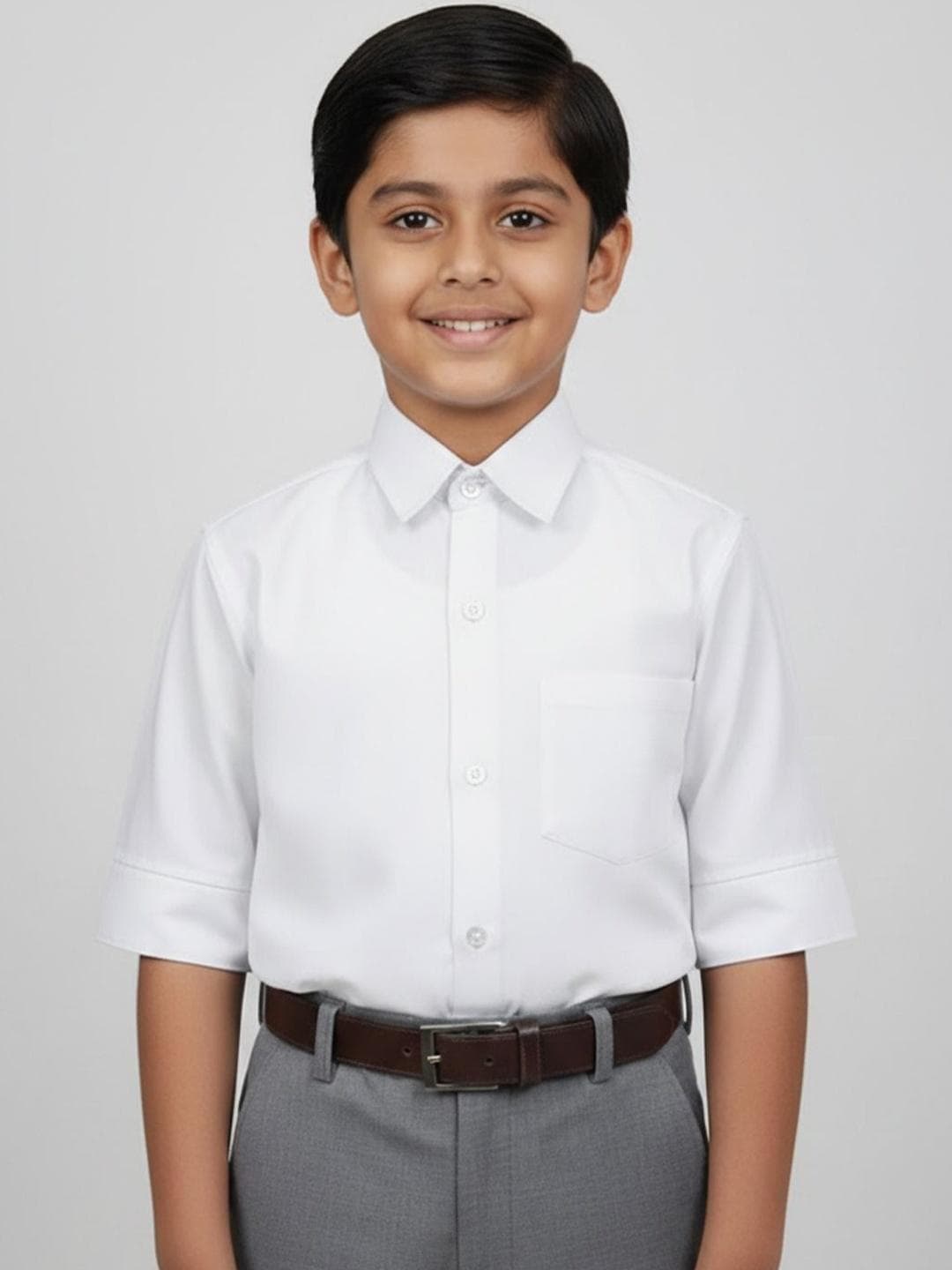 Cutiekins Boys White Half Sleeves Solid Cotton School Uniform Shirt