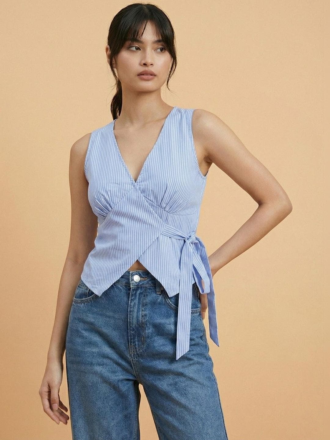 QIOA Striped Wrap Top