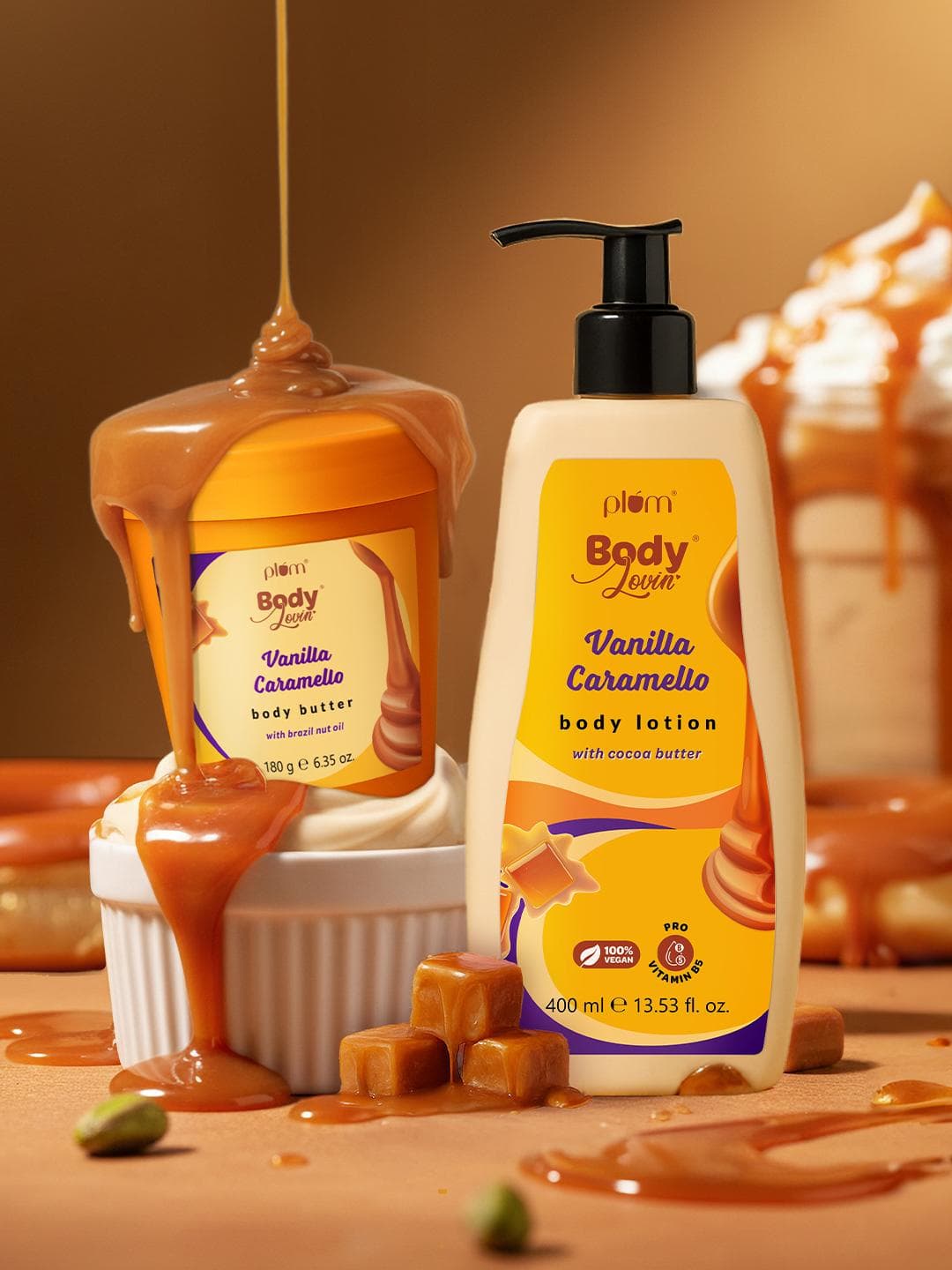 Plum BodyLovin' Vanilla Caramello Combo - Body Lotion 400ml & Body Butter 180g