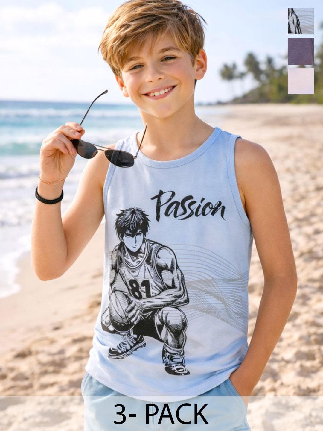 TotzTouch Boys Pack of 3 Graphic Printed Round Neck Cotton Relaxed Fit T-shirts