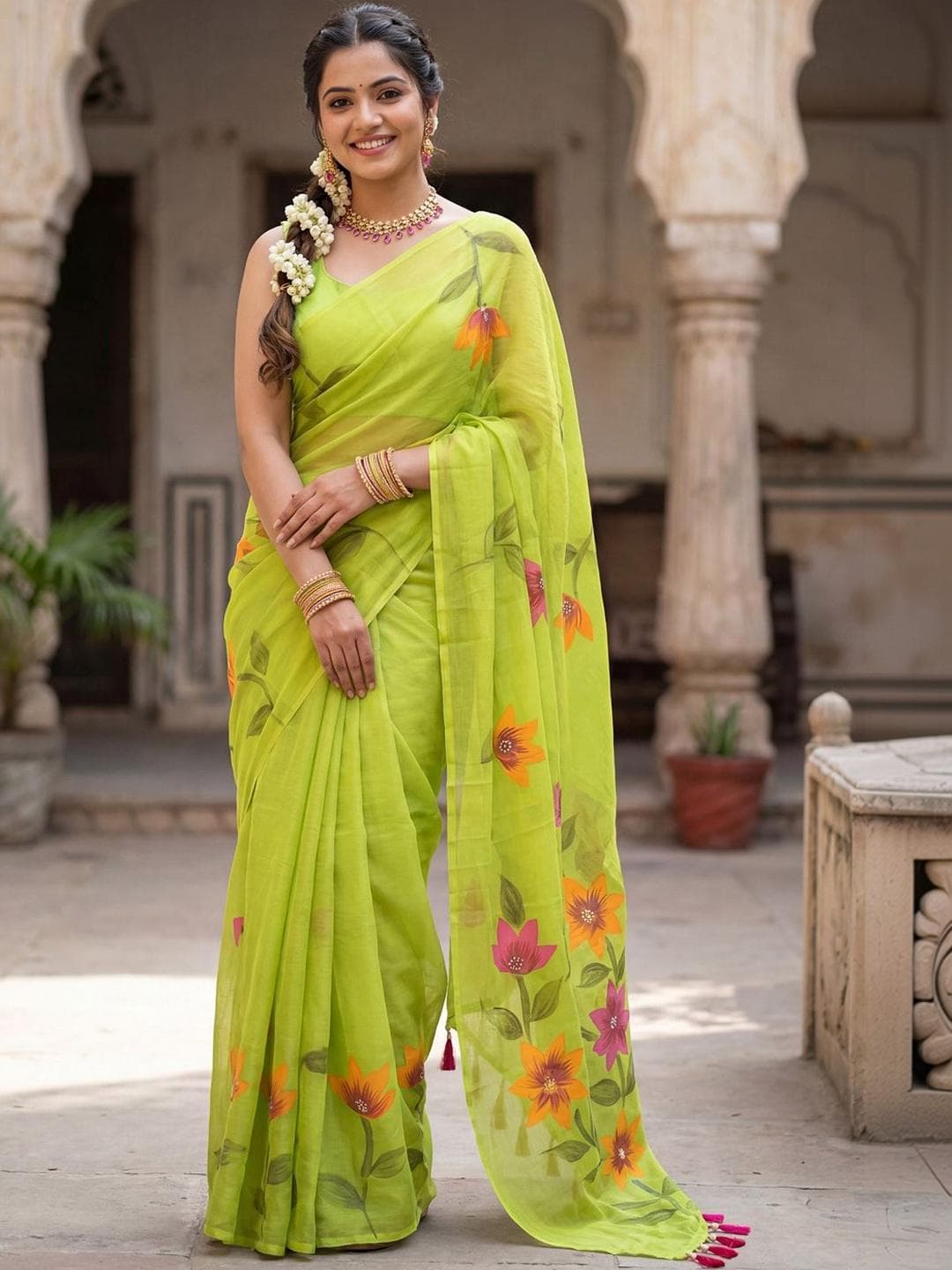 KALINI Floral Pure Chiffon Designer Saree