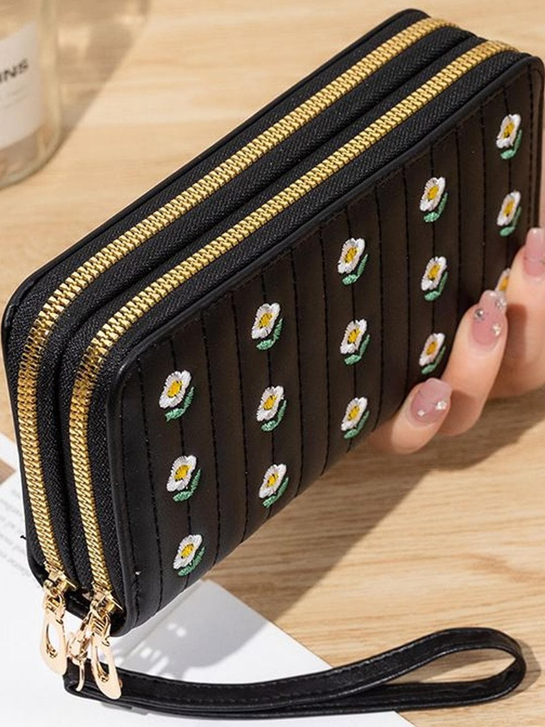 VALERIE Women Floral Printed Embroidered PU Zip Around Wallet