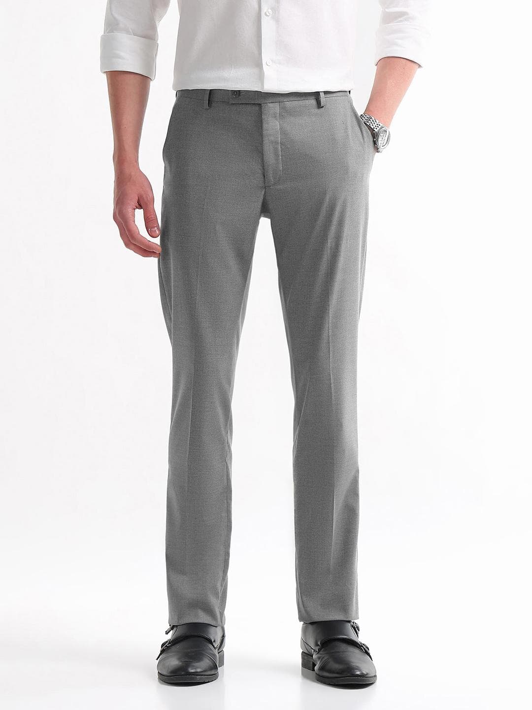 Arrow Men Hudson Tailored Fit Striped Formal Trousers
