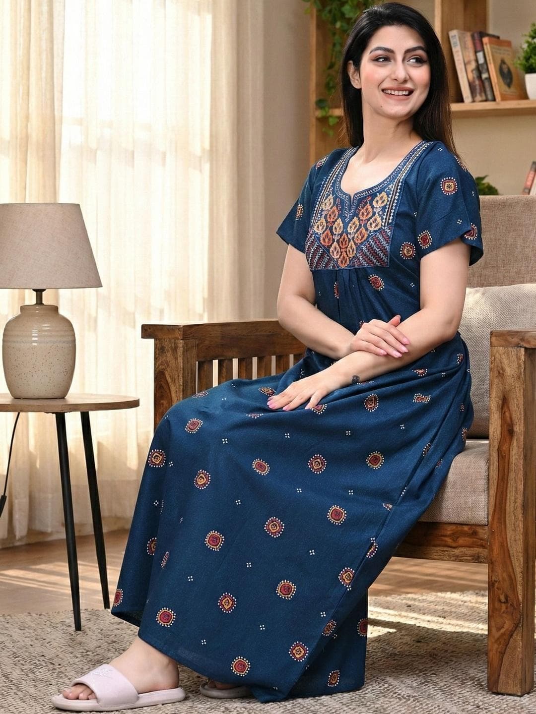 Serenita Pure Cotton Printed Nighty Nightrdess Maxi Gown