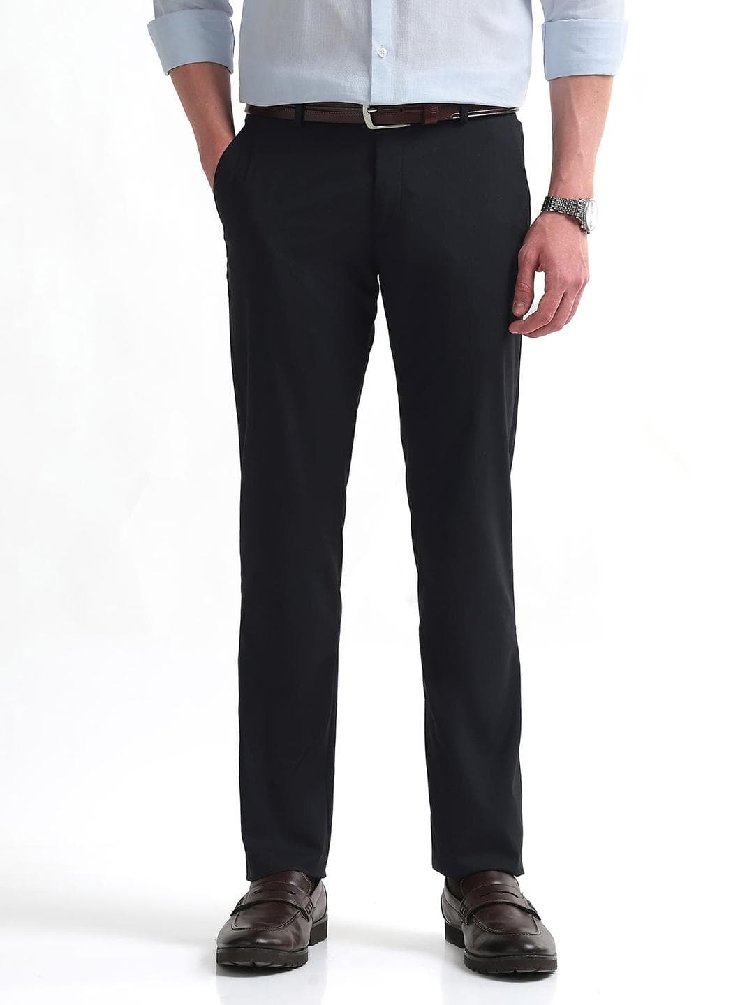 Arrow Men Hudson Tailored Fit Striped Formal Trousers