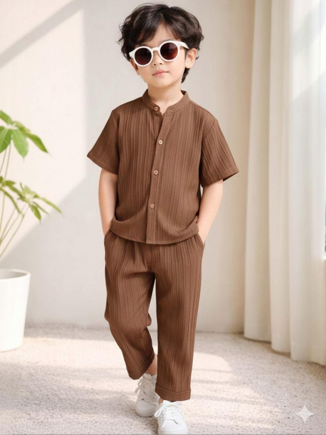 DANFORTH Knitted Self Design Shirt with Trousers
