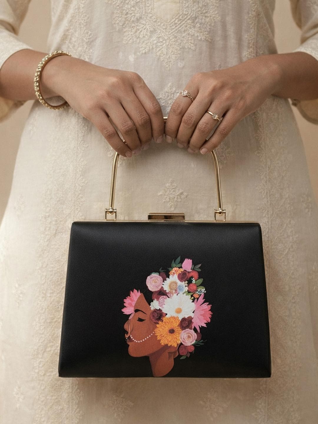 Buy ARTKLIM Floral Lady Portrait Printed Box Clutch - - Accessories for Women