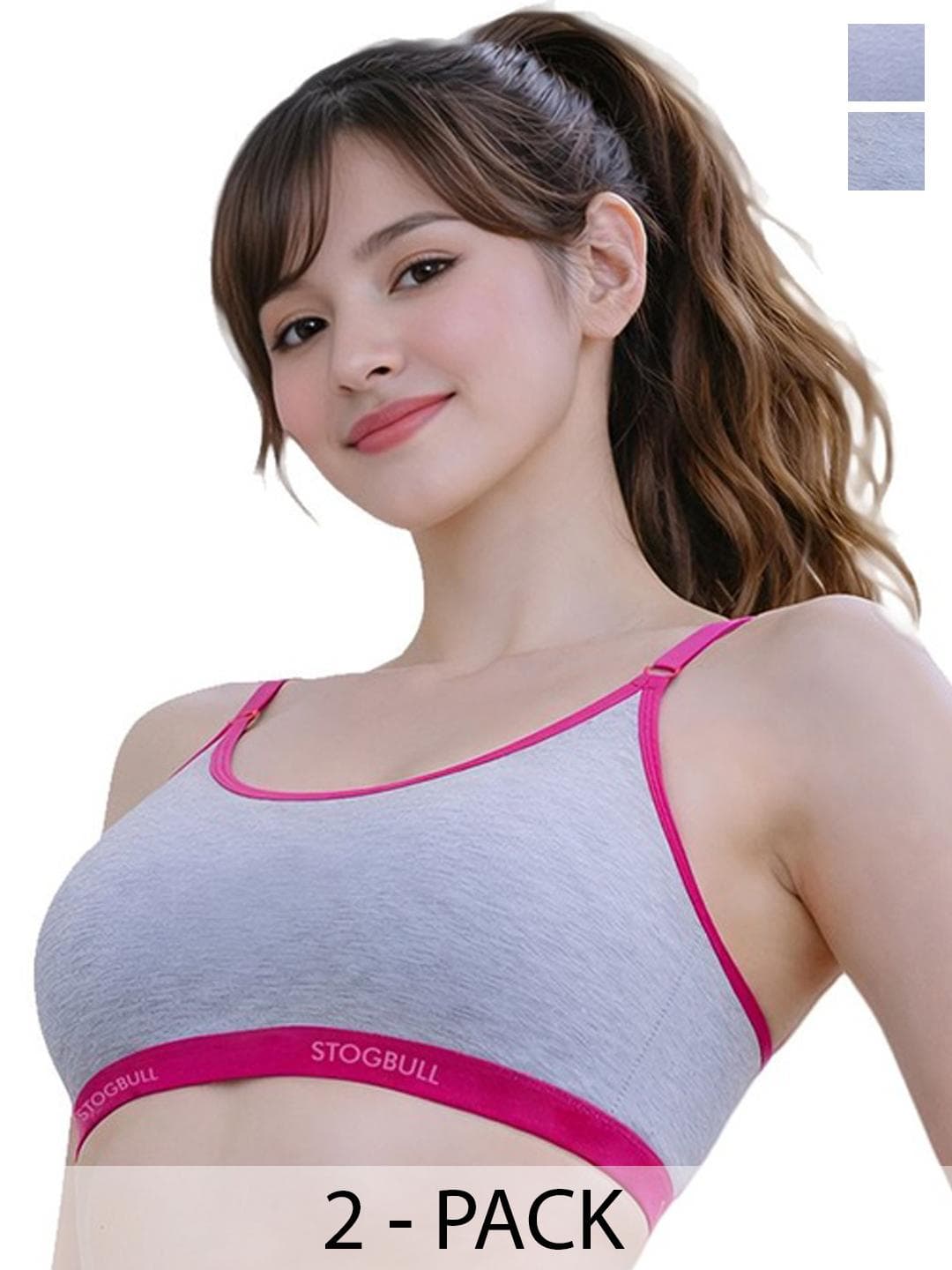 Buy STOGBULL Pack Of 2 Women Stretch Cotton Lycra Adjustable Straps & Breathable Sports Bra - - Apparel for Women