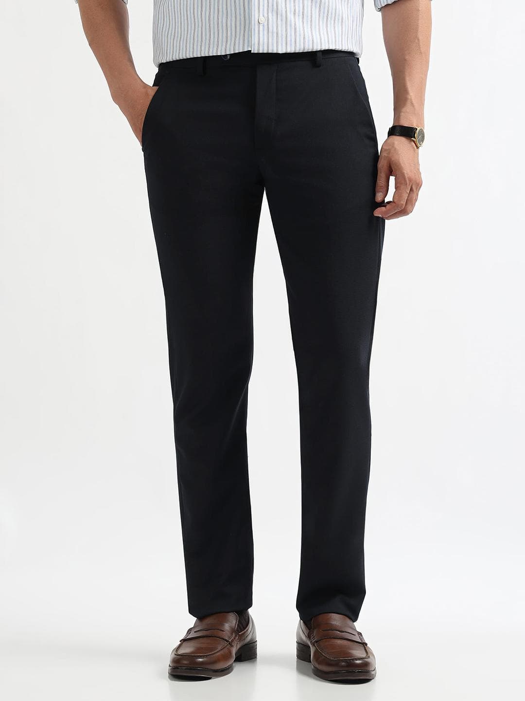 Arrow Men Hudson Tailored Fit Self Design Formal Trousers