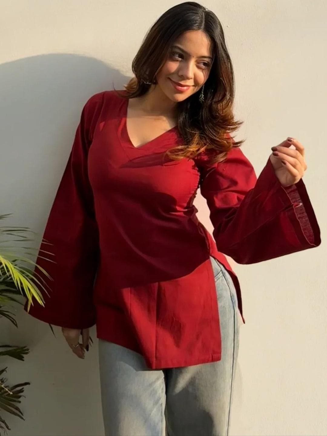 SAANVRA V-Neck Flared Sleeves Kurti