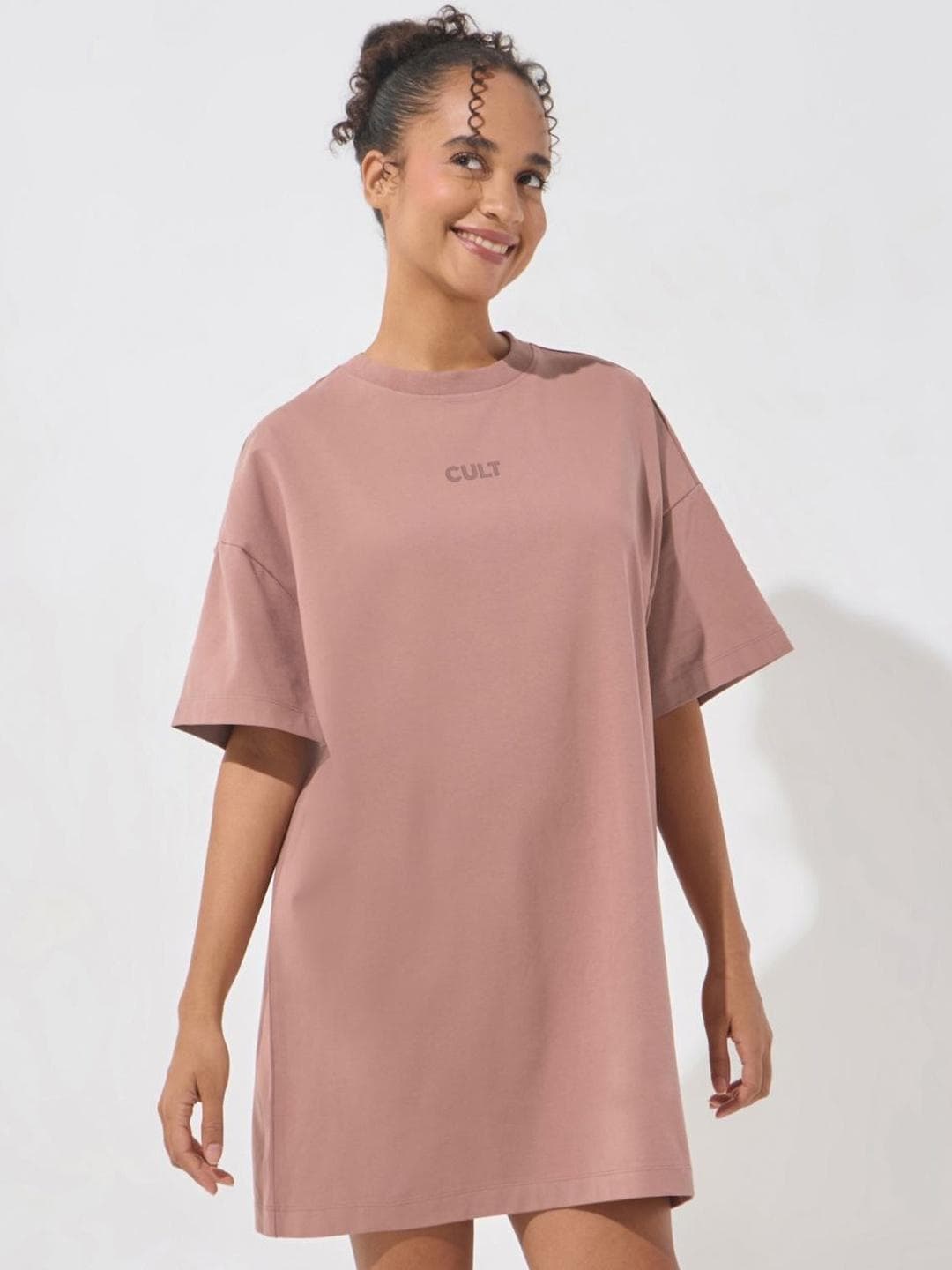 CULT Women's Brown Soft Form Oversized T-shirt Dress