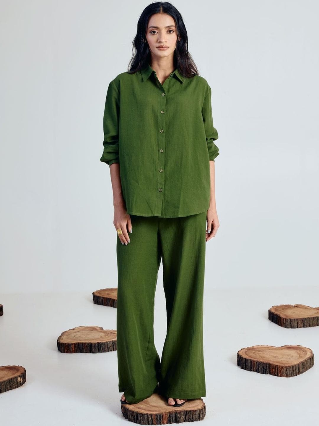 FIORRA Linen Solid Shirt with Trousers