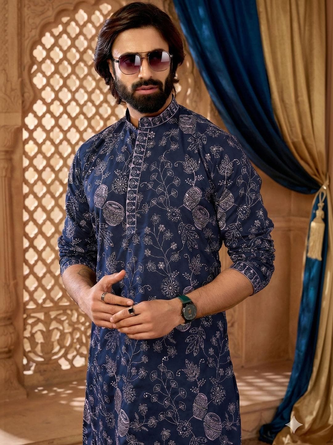 RANGRAAG Men Ethnic Motifs Embroidered Regular Thread Work Kurta with Trousers