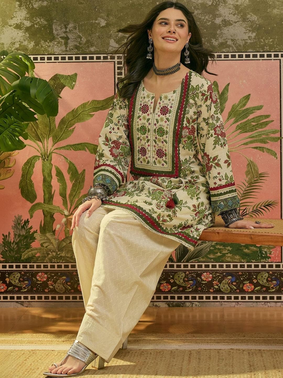 Sangria Printed Pure Cotton Round Neck Kurti & Salwar