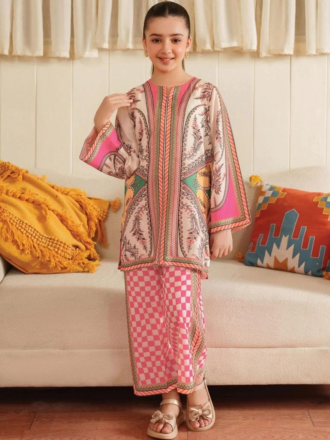 YK Floral Printed Round Neck Tunic with Palazzos
