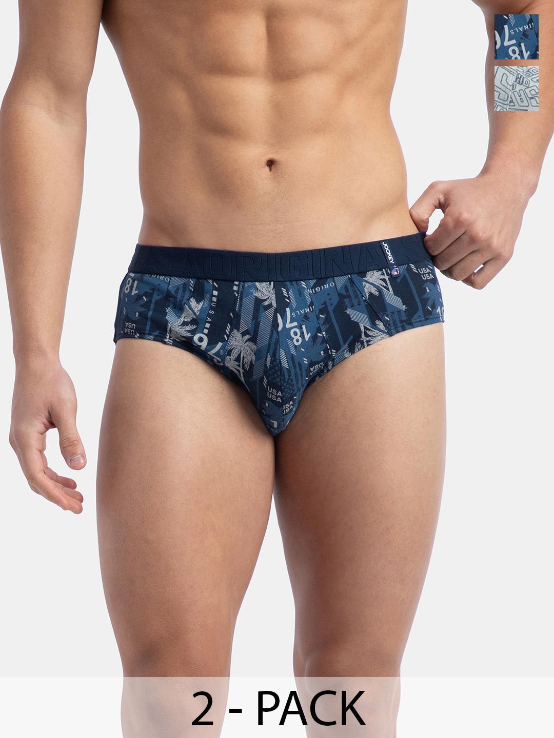Buy Pack Of 2 Super Combed Cotton Printed Brief With Ultrasoft Waistband US52 - - Apparel for Men