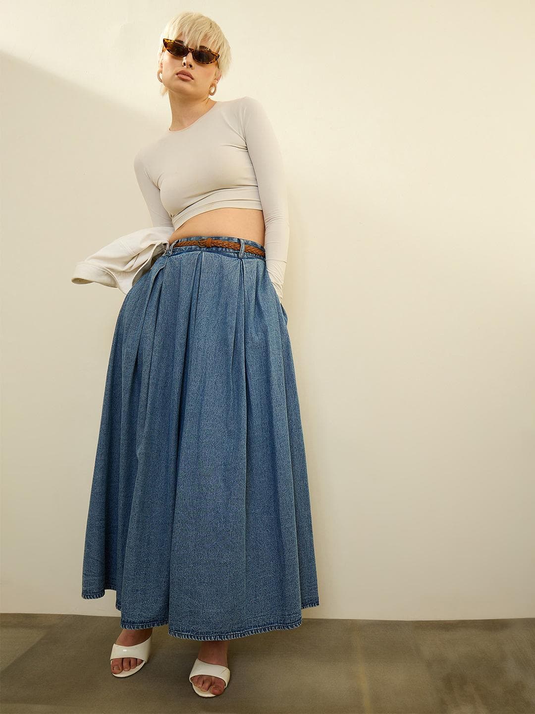 SASSAFRAS Women Denim Mid Rise Maxi Skirts