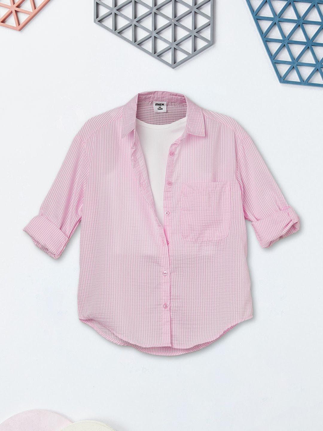 max Girls Striped Cotton Shirt With Top