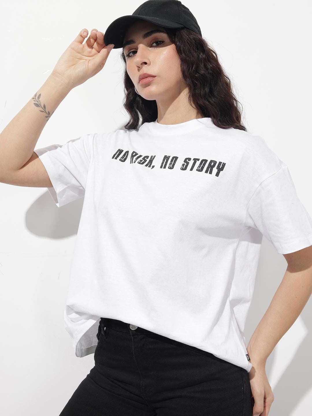 The Roadster Life Co. Printed Oversized Drop-Shoulder Sleeves Pure Cotton T-shirt