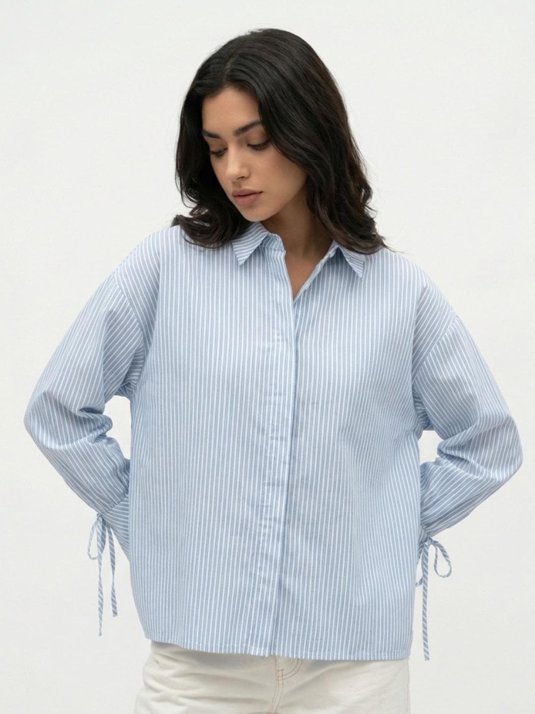 glitchez Oversized Drop-Shoulder Sleeves Striped Casual Shirt